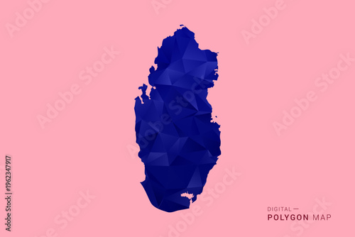Qatar Map - Low poly polygon map in deep blue gradient on soft pink pastel background, modern minimal geometric design, clean digital vector illustration.