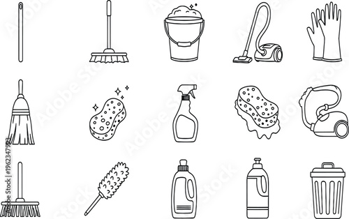 Cleaning supplies and tools illustrations