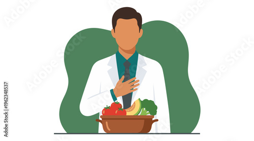 Nutritionist or doctor promoting healthy eating with fresh fruits and vegetables