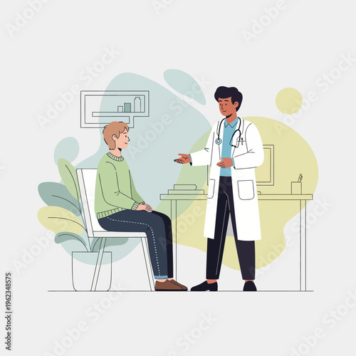 Doctor consulting patient in clinic, medical examination, healthcare concept