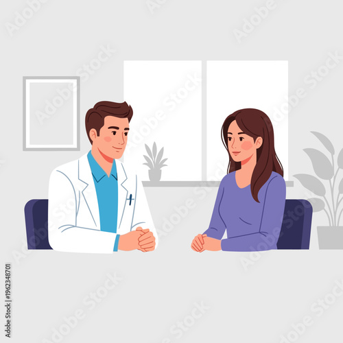 Doctor consulting with female patient in a modern clinic office