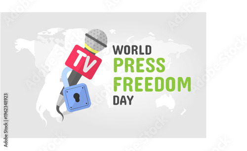 World Press Freedom Day Greeting With Microphone And Open Padlock