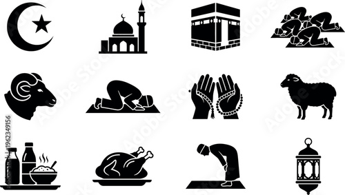 Islamic symbols and icons for religious and cultural representation.