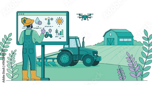 Farmer Using Smart Farming Technology for Crop Management and Analytics