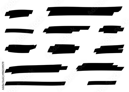 Vector set of hand drawn black permanent marker strokes, thick hatches and textured highlights isolated on white. Expressive ink lines for emphasis, notes and planner design.