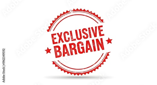 Red Exclusive Bargain Round Stamp with Stars on White Background