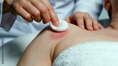 therapeutic back cupping massage with circular suction on skin or professional back massage with cupping therapy and circular suction marks
