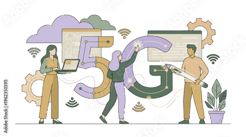 People developing 5G network technology and high-speed internet connectivity