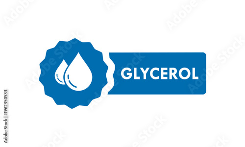 glycerol icon featuring a liquid drop symbol inside a jagged badge, perfect for skincare, chemical, pharmaceutical, and cosmetic product labeling or branding.