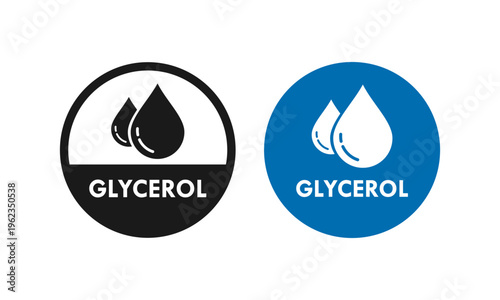 glycerol icon featuring a liquid drop symbol inside a jagged badge, perfect for skincare, chemical, pharmaceutical, and cosmetic product labeling or branding.