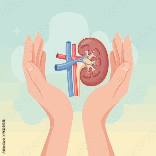 Hands holding a kidney, organ donation, healthcare, medical, healthy life, support