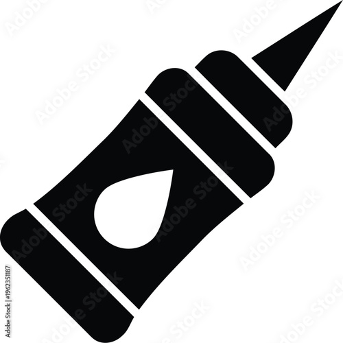 Black and white condiment squeeze bottle icon with drop symbol for food packaging and restaurant menus