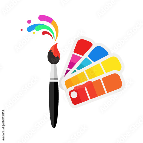 Creative Paintbrush with Colorful Swatches, Art and Design Concept