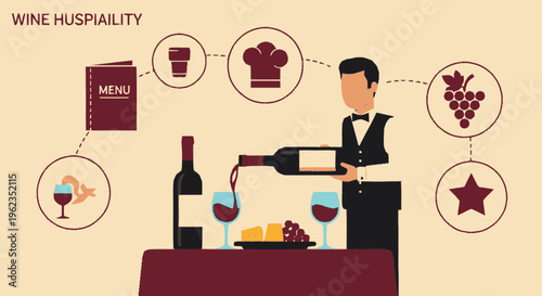 Wine hospitality service with sommelier pouring wine.