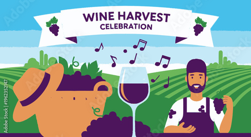 Wine Harvest Celebration with Farmer and Grape.