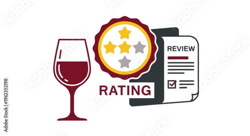 Wine Rating and Review Concept with Glass and Stars.