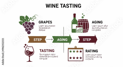 Wine Tasting Process Explained with Grapes Aging and Rating.