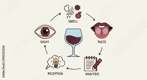 Wine tasting sensory analysis process diagram.