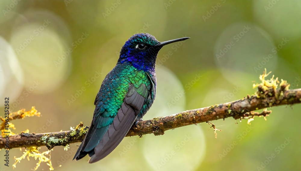 Fototapeta premium Vibrant Hummingbird Perched on Branch in Nature.