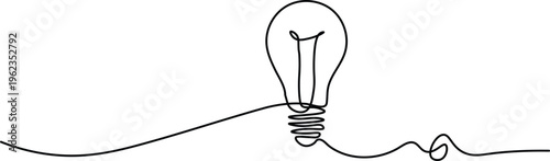 Single line drawing of a light bulb concept for creativity and ideas, minimal art