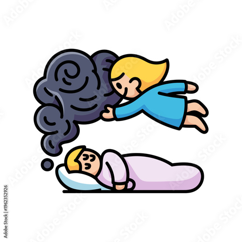 Woman Sleeping with Thought Bubble of Another Person Flying