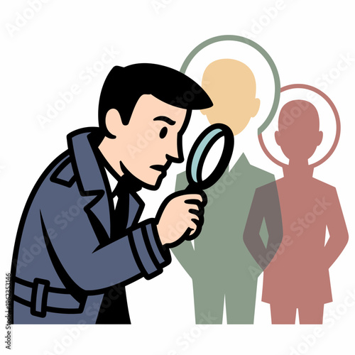 Detective Investigating People Silhouettes with Magnifying Glass