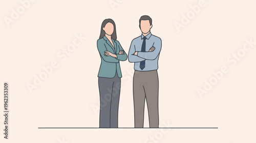 Confident business man and woman standing with crossed arms illustration