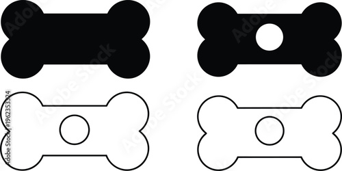 Black and white stylized illustration of four bone icons in grid with design variations, symbolizing pattern recognition, classification, anatomy, and creative visual concepts.