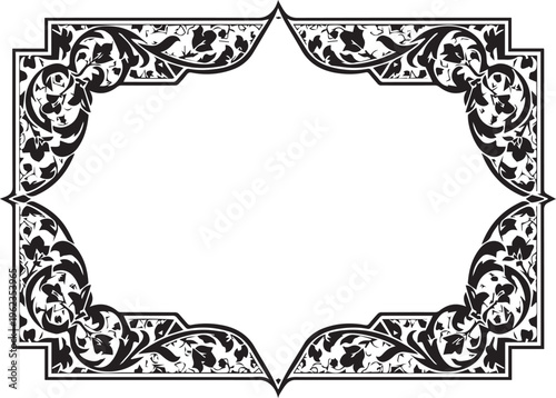 Ornate decorative frame with intricate floral scrollwork and leaves, creating an elegant vintage border on transparent background.