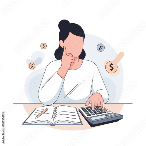 Woman calculating finances and managing budget.