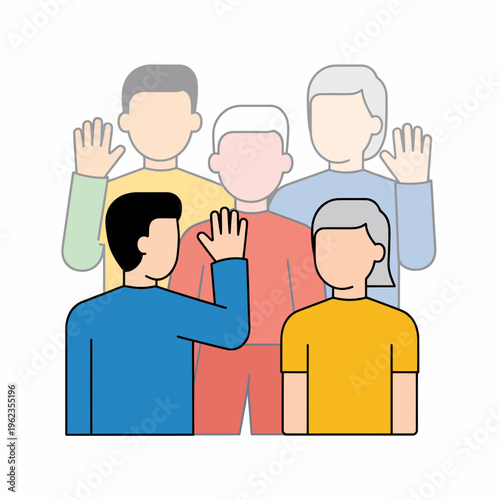 Diverse Group of People Waving and Talking in Flat Design