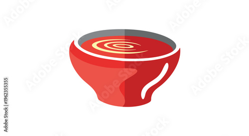 A vibrant, isometric image features a red cup with a grey rim, filled with a crimson liquid containing a light spiral