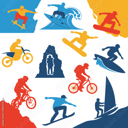 Extreme Sports Silhouettes: Action Montage of Diverse Outdoor Activities
