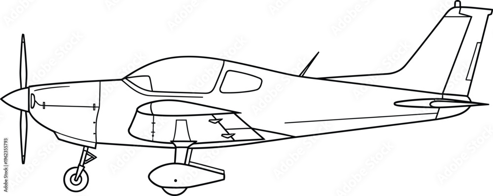 Fototapeta premium a detailed line drawing showcases a small single engine airplane viewed from the side highlighting its aerodynamic design and key features