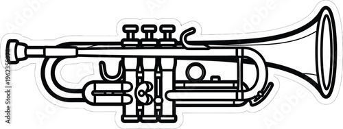 a detailed black and white line drawing showcases a brass trumpet instrument highlighting its valves bell and tubing high quality professional