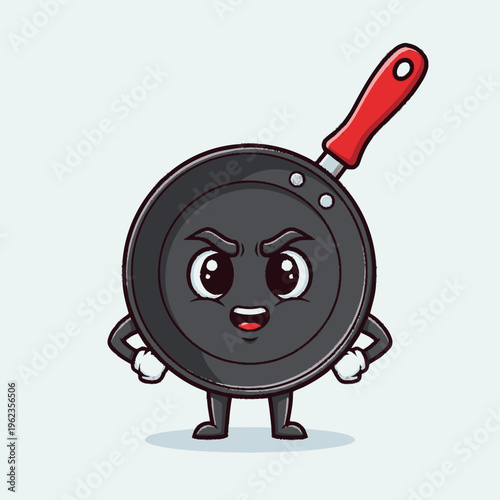 Angry Frying Pan Cartoon Character Illustration.
