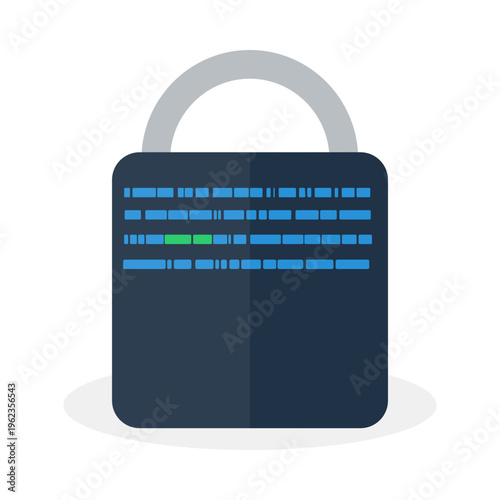 Digital padlock with digital code data icon on white background. Cyber security and data privacy concept. Digital lock with featuring blue encrypted code and green access indicator.Vector illustration