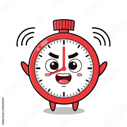 Cartoon Alarm Clock Character Running Late.