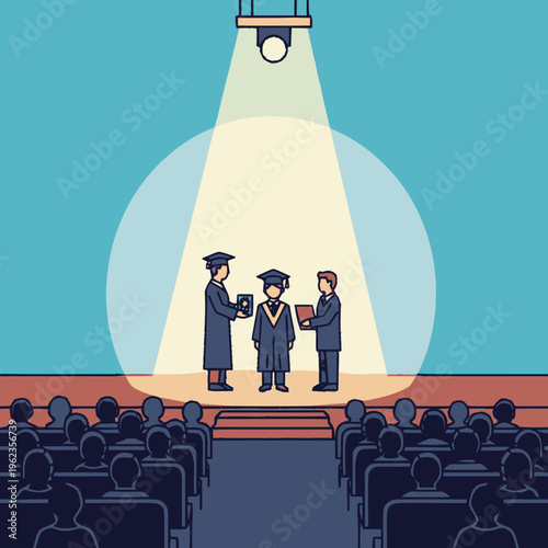 Graduation Ceremony Student Receiving Diploma on Stage.