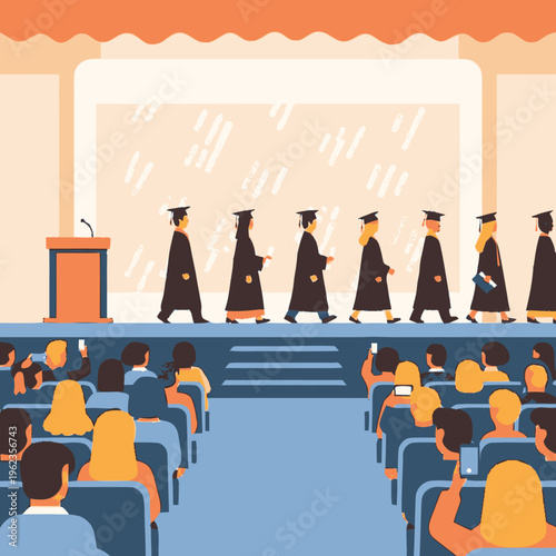 Graduation Ceremony Students Receiving Diplomas on Stage.