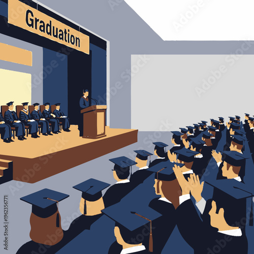 Graduation Ceremony with Students and Speaker.