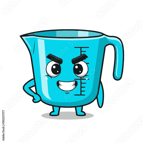 Cartoon Measuring Cup Character with Angry Face.