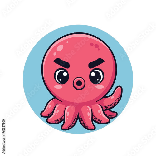 Cartoon Octopus Character with Angry Expression.