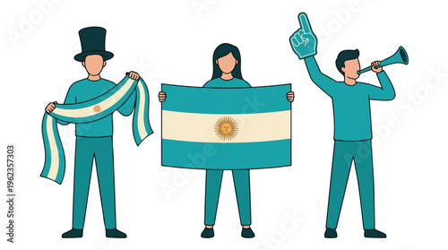 Argentine fans celebrating sports and national pride with flag and accessories
