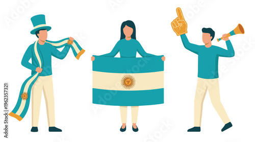 Argentine sports fans cheering and celebrating with national symbols
