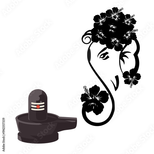 Lord Shiva Lingam and Ganesha Line Art – Minimal Hindu Spiritual Vector Illustration