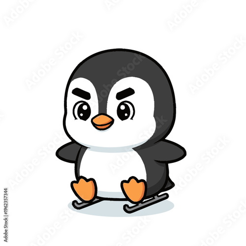 Cartoon Penguin Character with Angry Expression.