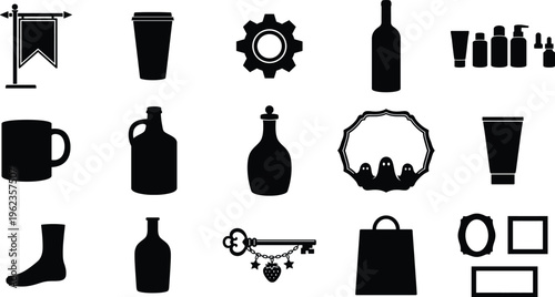 A collection of black silhouettes on a white background