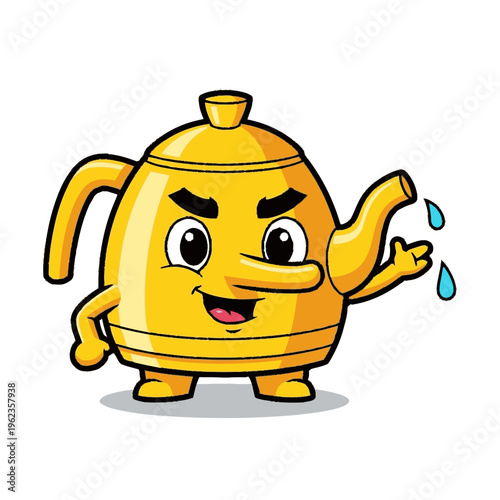 Cartoon Teapot Character with Facial Expression.
