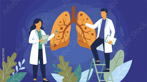 Doctors examining diseased human lungs, respiratory health and medicine
